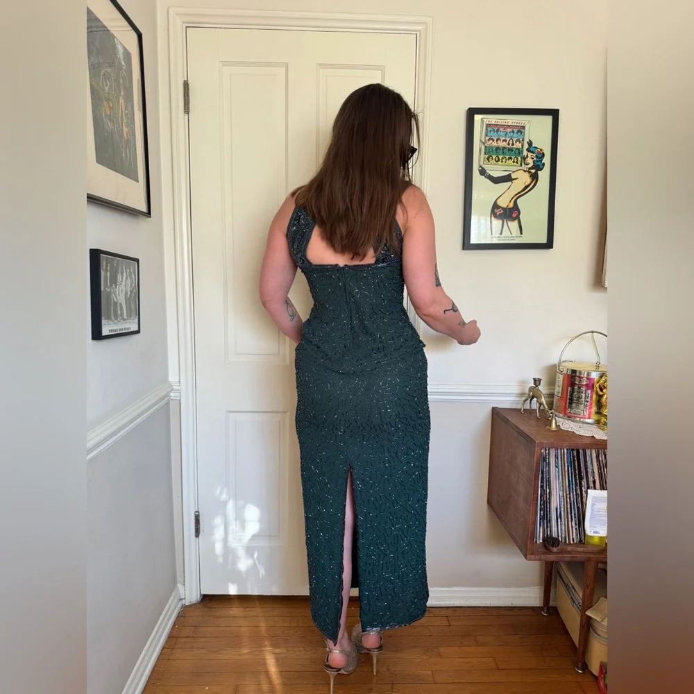 90s Vintage Lawrence Kazar Floor Length Beaded Gown - Picture 3 of 7